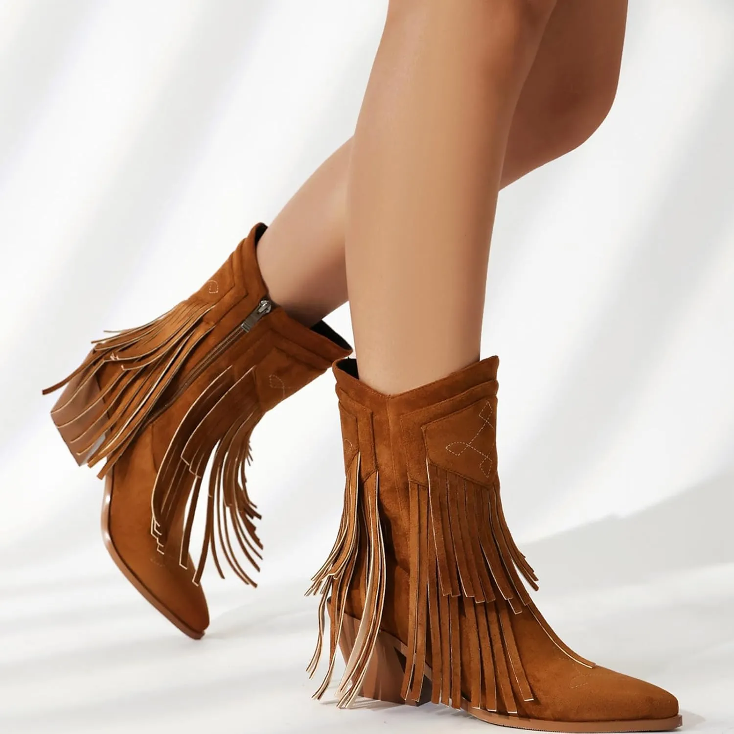 Ankle Boots for Women Embroidery Suede Booties White Western Cowboy Boots Trendy Chunky Heel Dress Booties