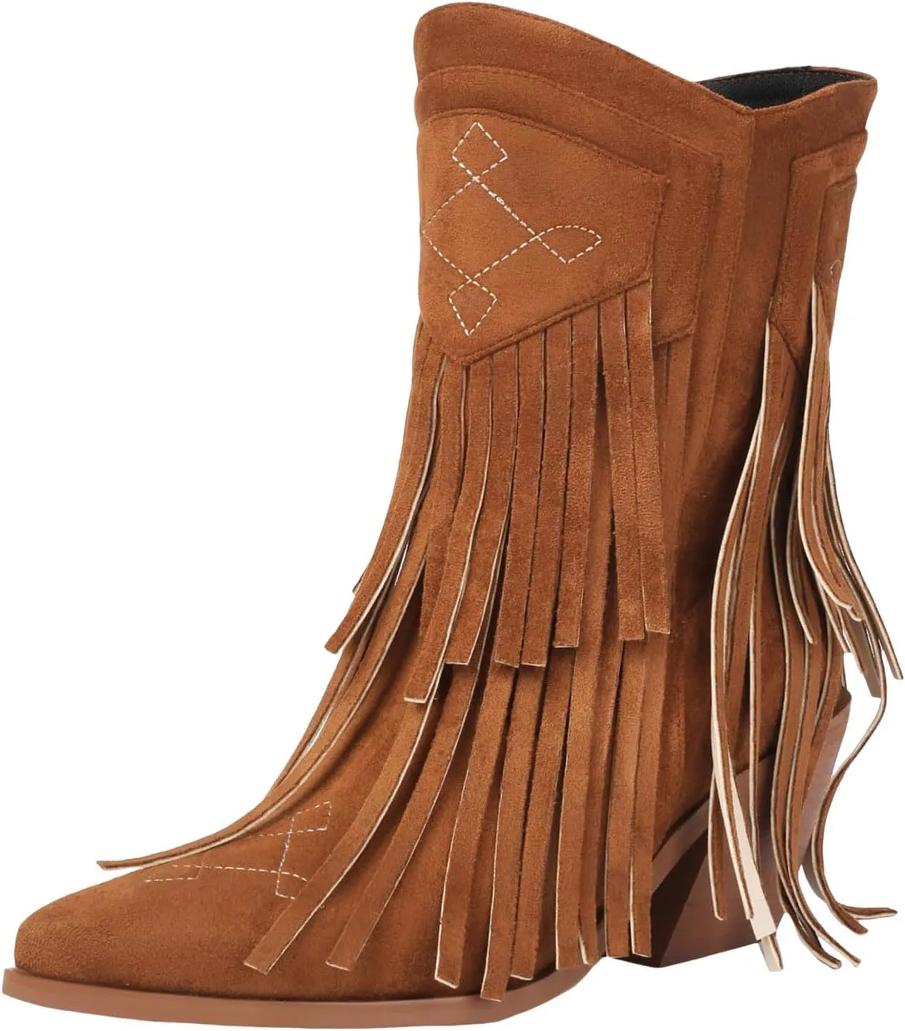 Ankle Boots for Women Embroidery Suede Booties White Western Cowboy Boots Trendy Chunky Heel Dress Booties