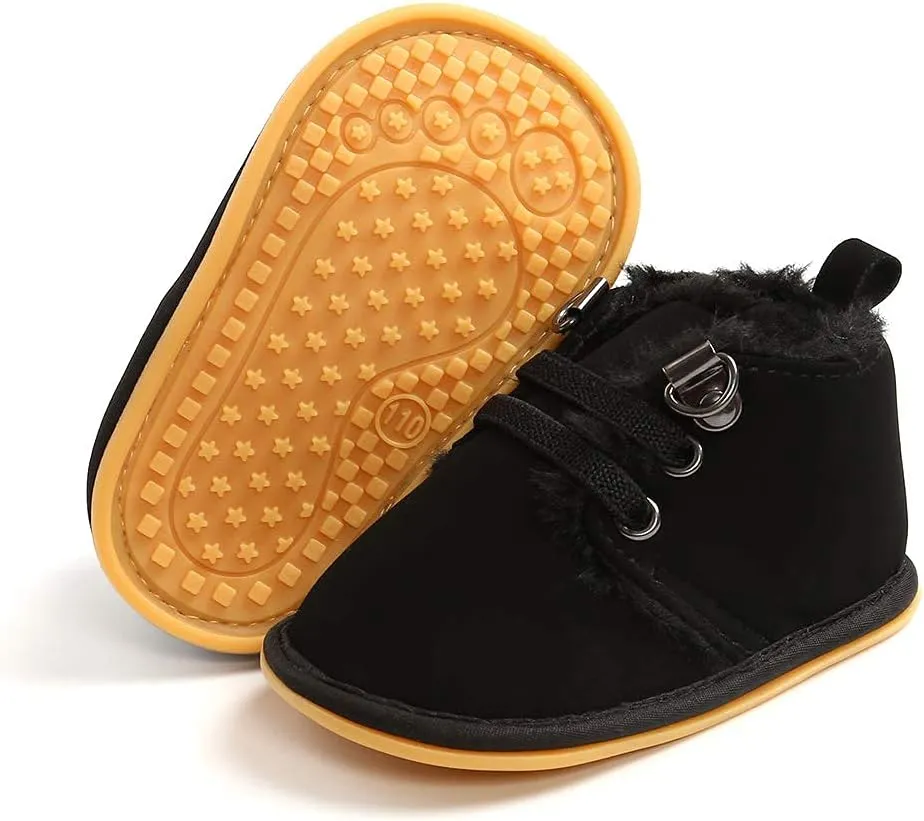 Baby Boys Girls Booties Fleece Anti-Slip Soft Sole Boots Toddler First Walker Warm Shoes