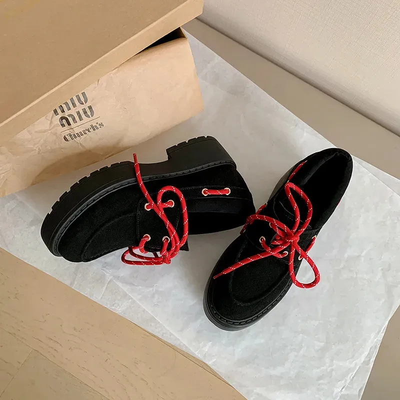 binfenxie  -  Fashion Women's Shoes New High-Quality Suede Shoes Round Toe Lace Up Thick Soled Shoes Daily Modern Casual Shoes Women