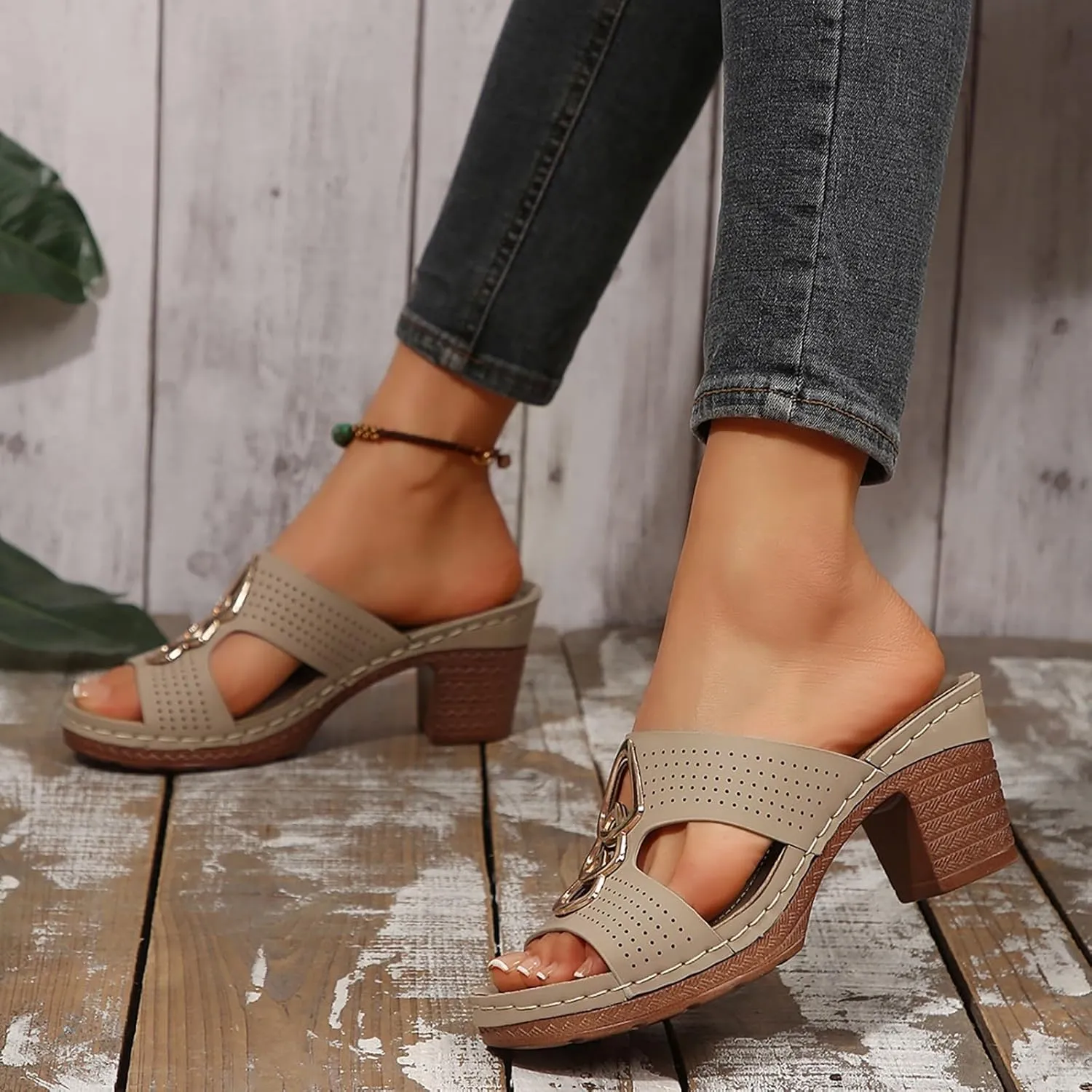 Chunky Sandals for Women, Womens Orthopedic Platform Wedges Dressy Comfortable High Block Heels Slip On Flower Sandals Dress Summer Shoes Flip Flops