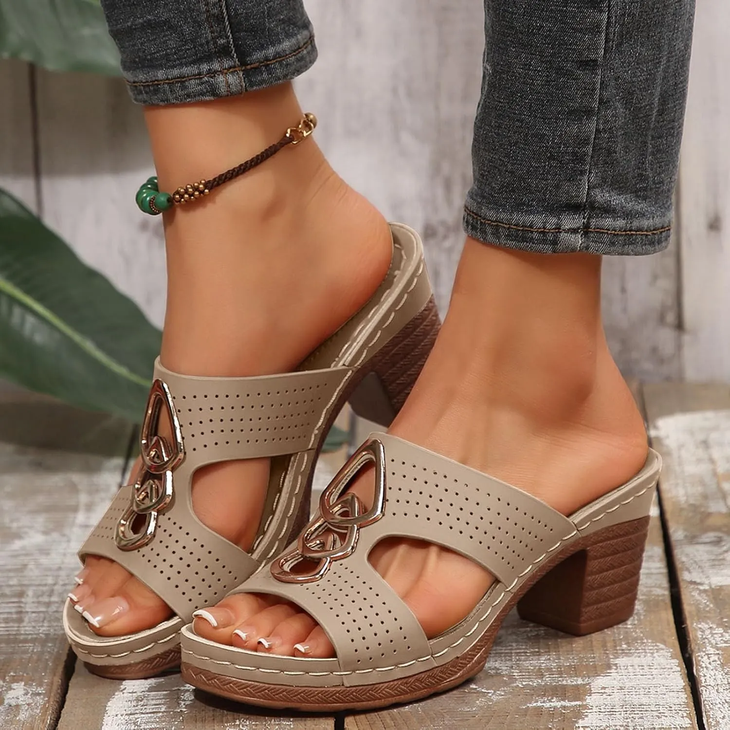 Chunky Sandals for Women, Womens Orthopedic Platform Wedges Dressy Comfortable High Block Heels Slip On Flower Sandals Dress Summer Shoes Flip Flops