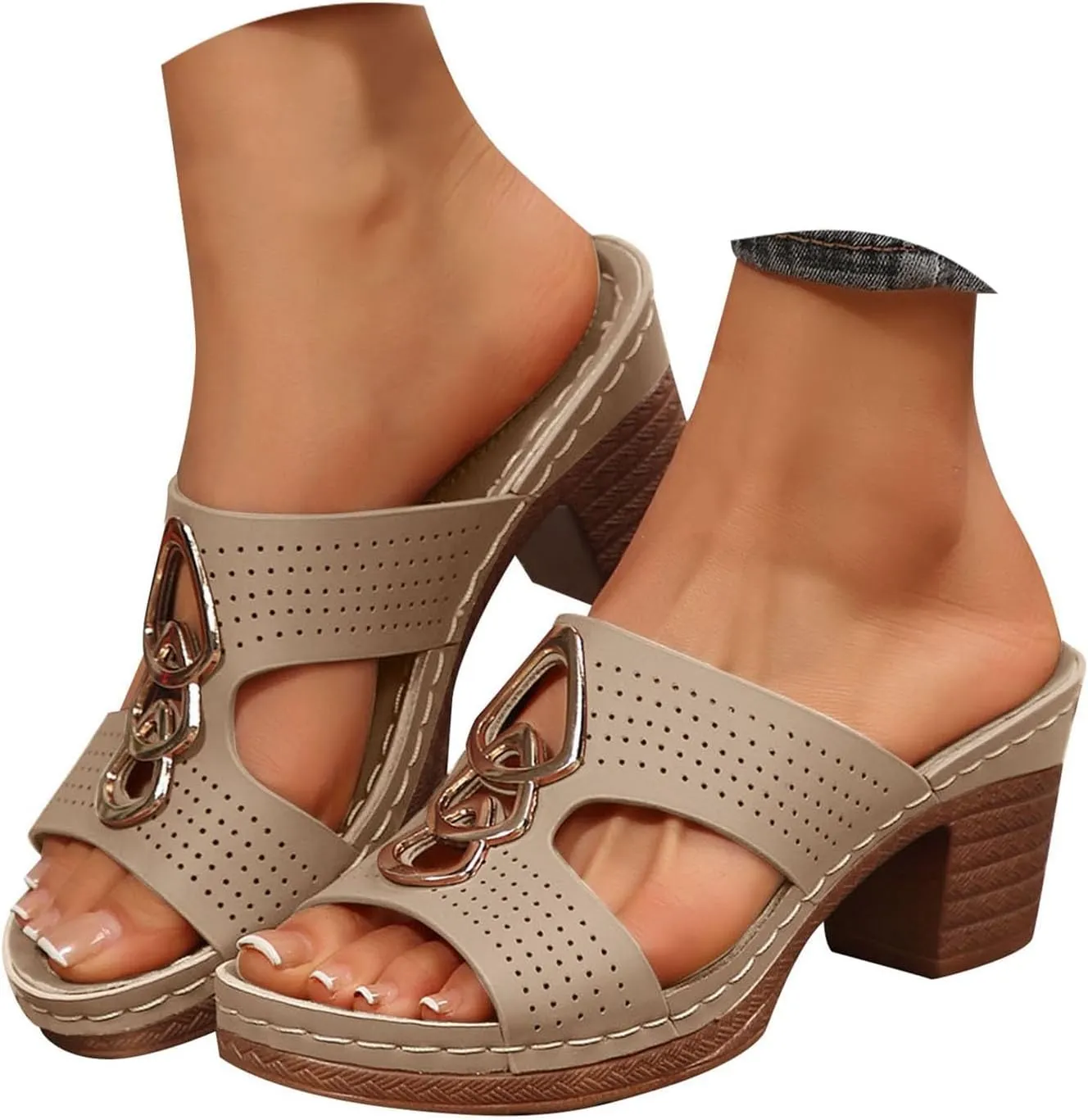 Chunky Sandals for Women, Womens Orthopedic Platform Wedges Dressy Comfortable High Block Heels Slip On Flower Sandals Dress Summer Shoes Flip Flops