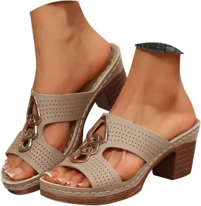 Chunky Sandals for Women, Womens Orthopedic Platform Wedges Dressy Comfortable High Block Heels Slip On Flower Sandals Dress Summer Shoes Flip Flops