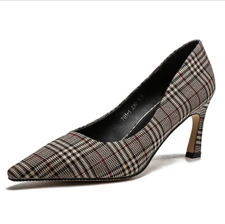 Cosy Fashion Check Point Toe High Heeled Women Heels