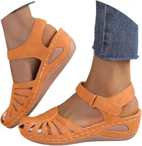 Eduavar Womens Wedge Sandals, Orthopedic Sandals for Women Comfortable Close Toe Sandals Cutout Wedge Sandals