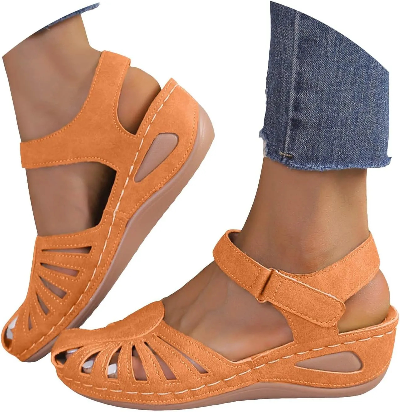 Eduavar Womens Wedge Sandals, Orthopedic Sandals for Women Comfortable Close Toe Sandals Cutout Wedge Sandals