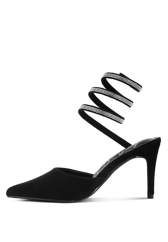 Elevated Style- Rhinestone Heels with Wrap Around Ankle Straps