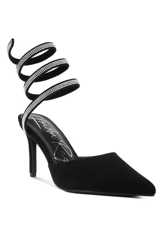 Elevated Style- Rhinestone Heels with Wrap Around Ankle Straps