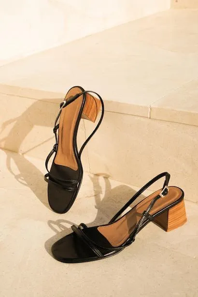 Elsa Leather Black Heeled Sandals