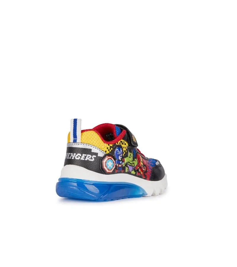 Geox Boys Light Up Marvels Avengers Slip In Black Casual Trainer Ciberdron - J45LBE
