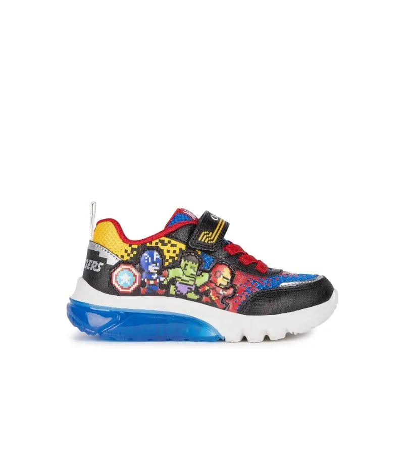 Geox Boys Light Up Marvels Avengers Slip In Black Casual Trainer Ciberdron - J45LBE