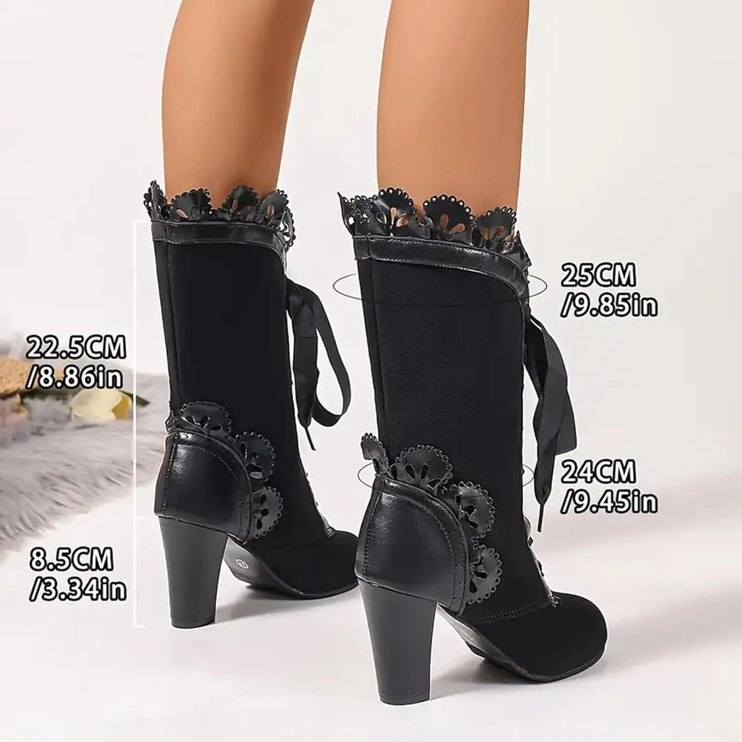 Gothic Boots for Women Chunky Heel Victorian Boots Lace Up Mid Calf Boots Suede Boots Renaissance Boots Witch Shoes