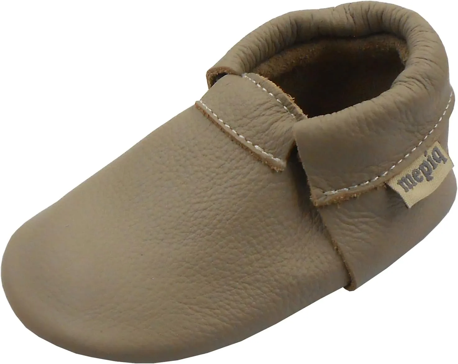Infant Baby Moccasins with Rubber Sole - Soft Leather Anti Slip Crib Walking Baby Shoes Brown
