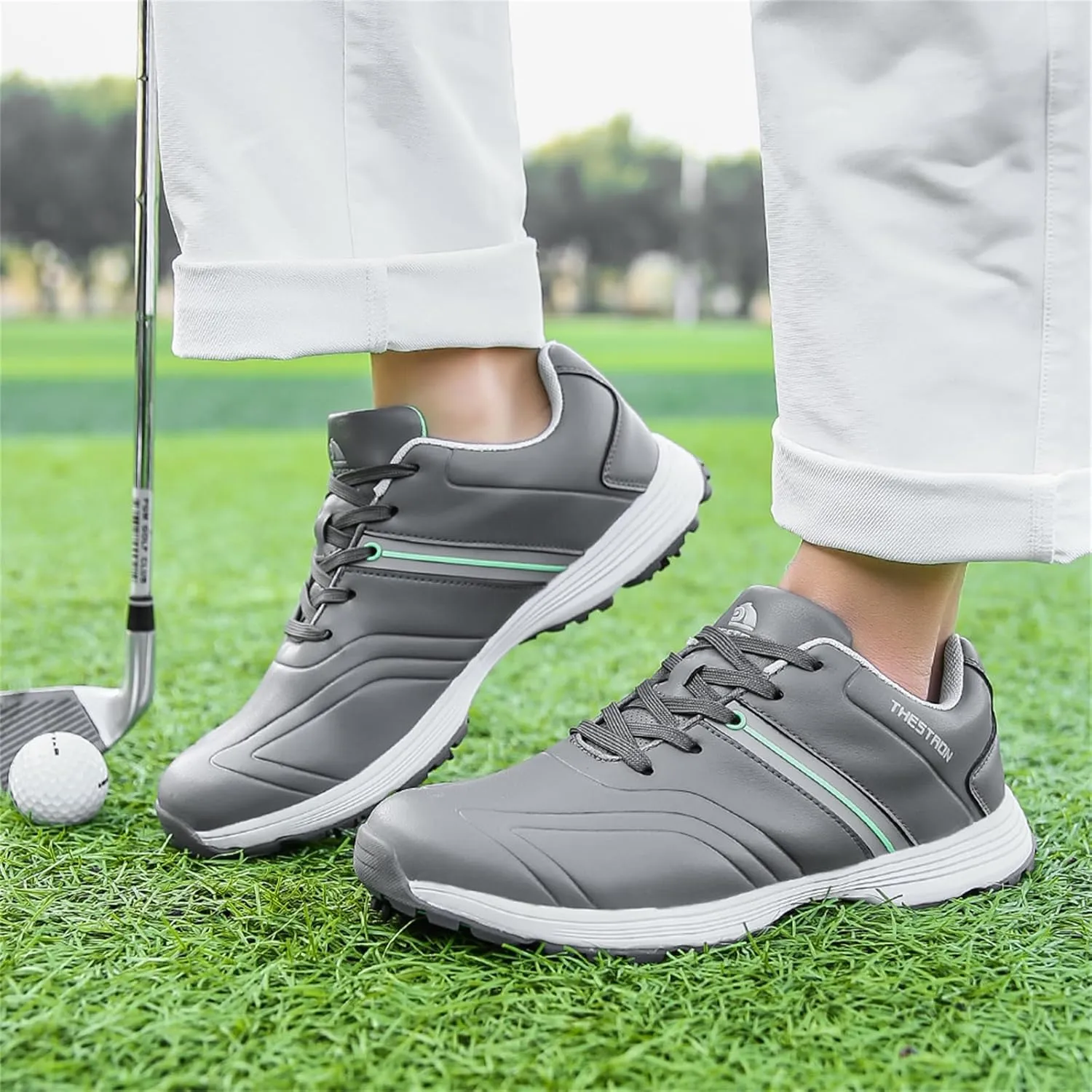 JiuQing Golf Shoes Men Waterproof Spikes Professional Golfing Trainers Anti Slip Comfortable