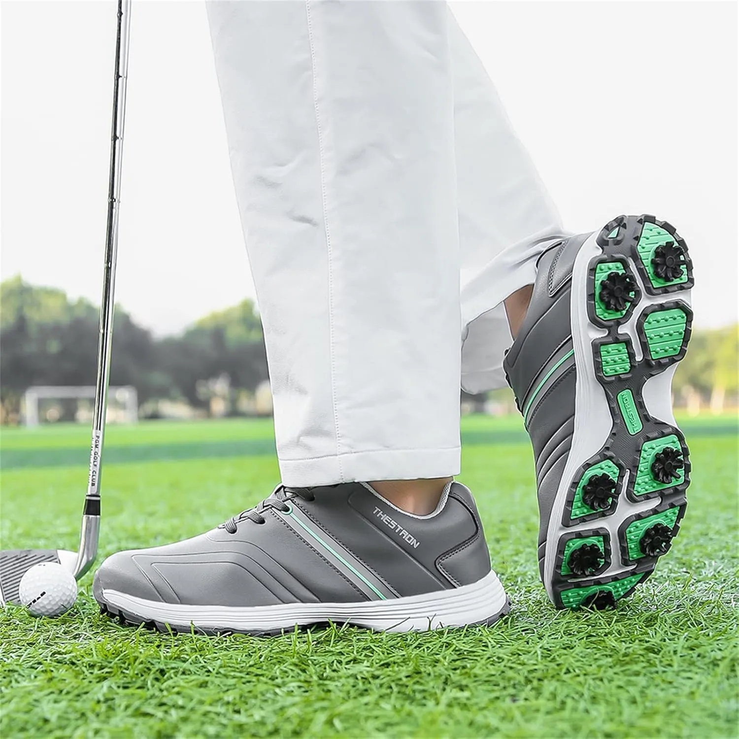 JiuQing Golf Shoes Men Waterproof Spikes Professional Golfing Trainers Anti Slip Comfortable