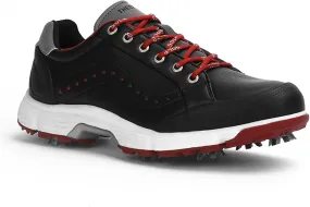 JiuQing Men's Golf Shoes Professional Spikes Leather Golfing Trainers Waterproof Anti-Slip