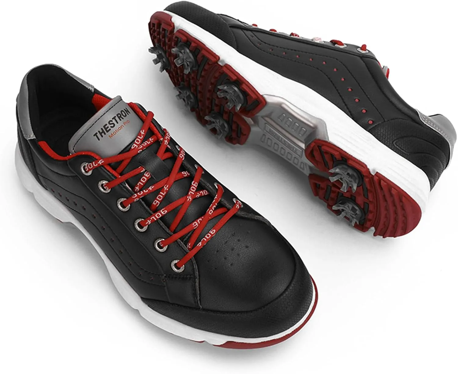 JiuQing Men's Golf Shoes Professional Spikes Leather Golfing Trainers Waterproof Anti-Slip