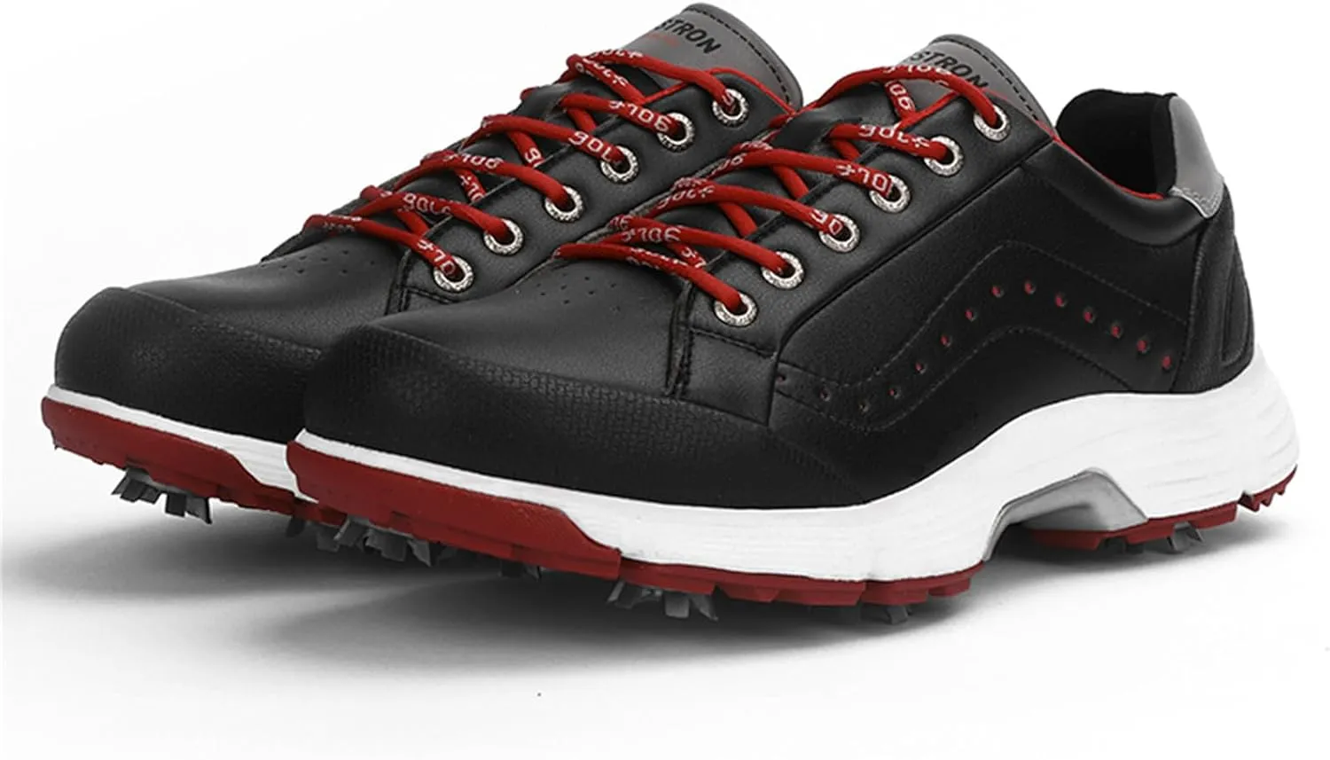 JiuQing Men's Golf Shoes Professional Spikes Leather Golfing Trainers Waterproof Anti-Slip
