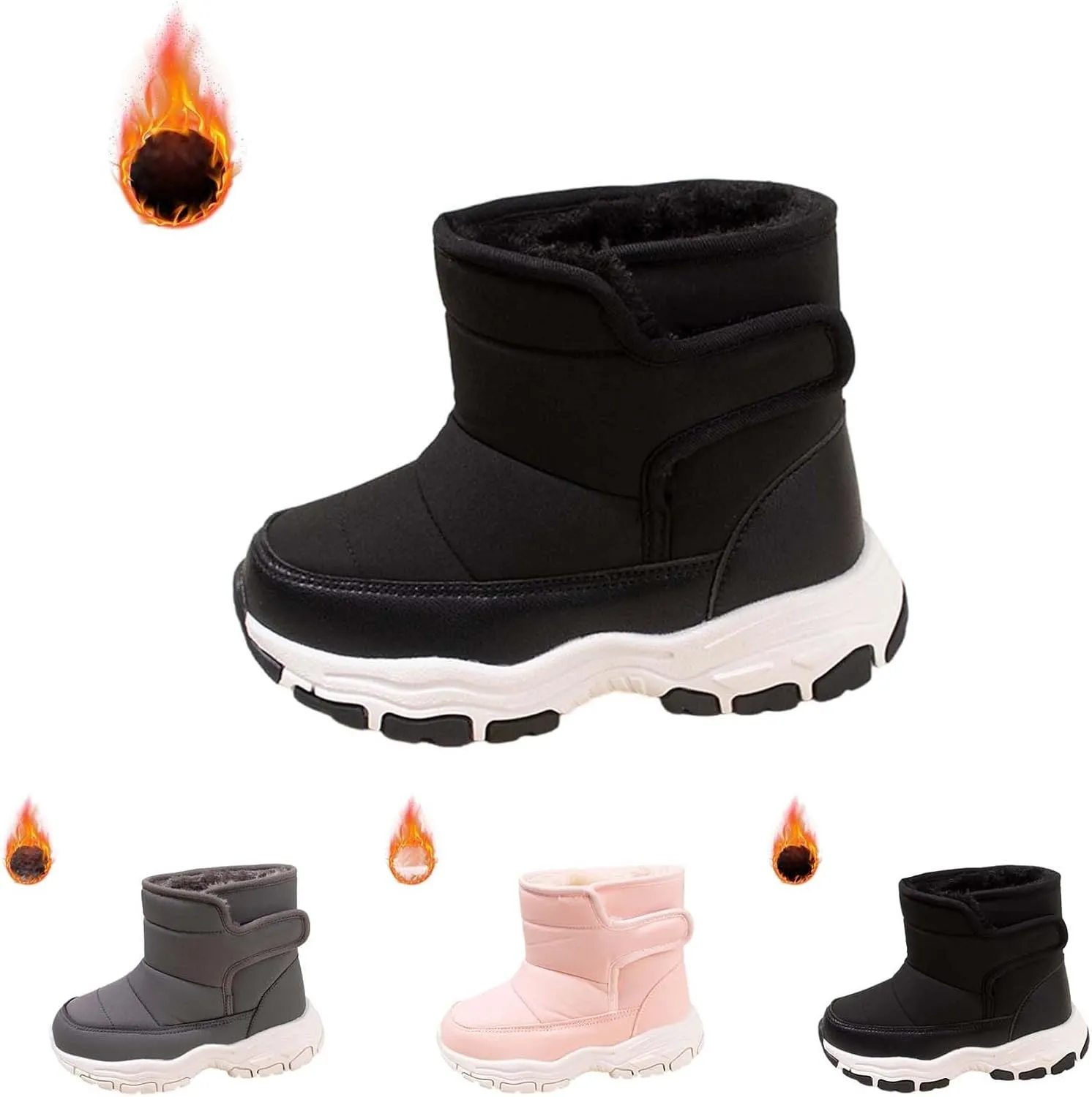 Kids Boys Winter Snow Boots Soft Sole Shoes Water-Proof Fleece Fr Lined Hiking Sneaker Insulated Mud Boots Kids