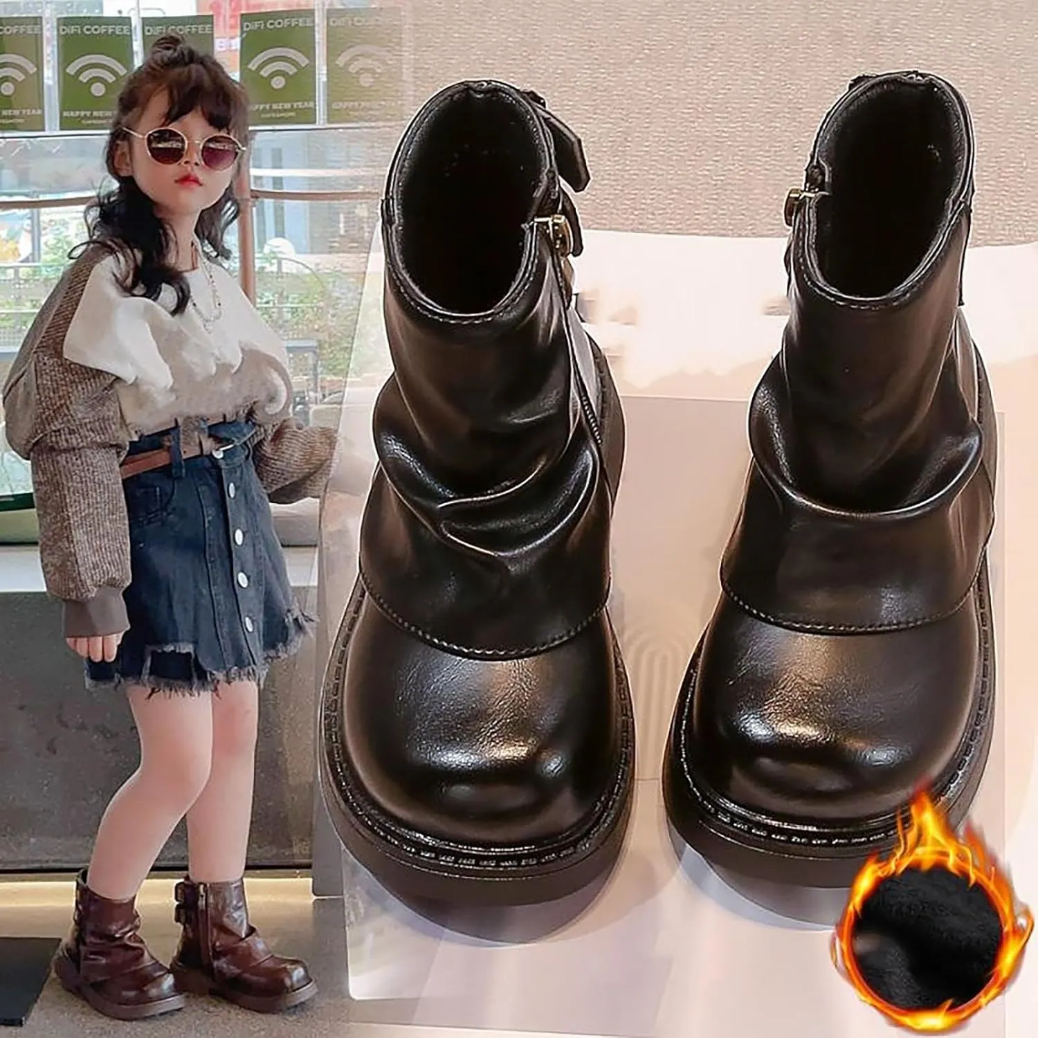 Kids Girls Boys Short Ankle Boots Little Kid aterproof Outdoor Booties Leather Cozy Lightweight Sport Shoes