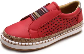 Ladmiple Sneakers For Women Slip On Wide Width Casual Leather Walking Shoes Dressy Casual Summer Lace Up Platform Loafer