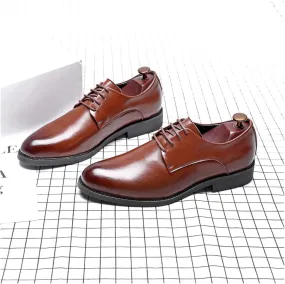 LAZIRO Spring and Autumn Casual Business Leather Shoes England Breathable Dress Shoes Men's Pointed Toe Leather Wedding Shoes