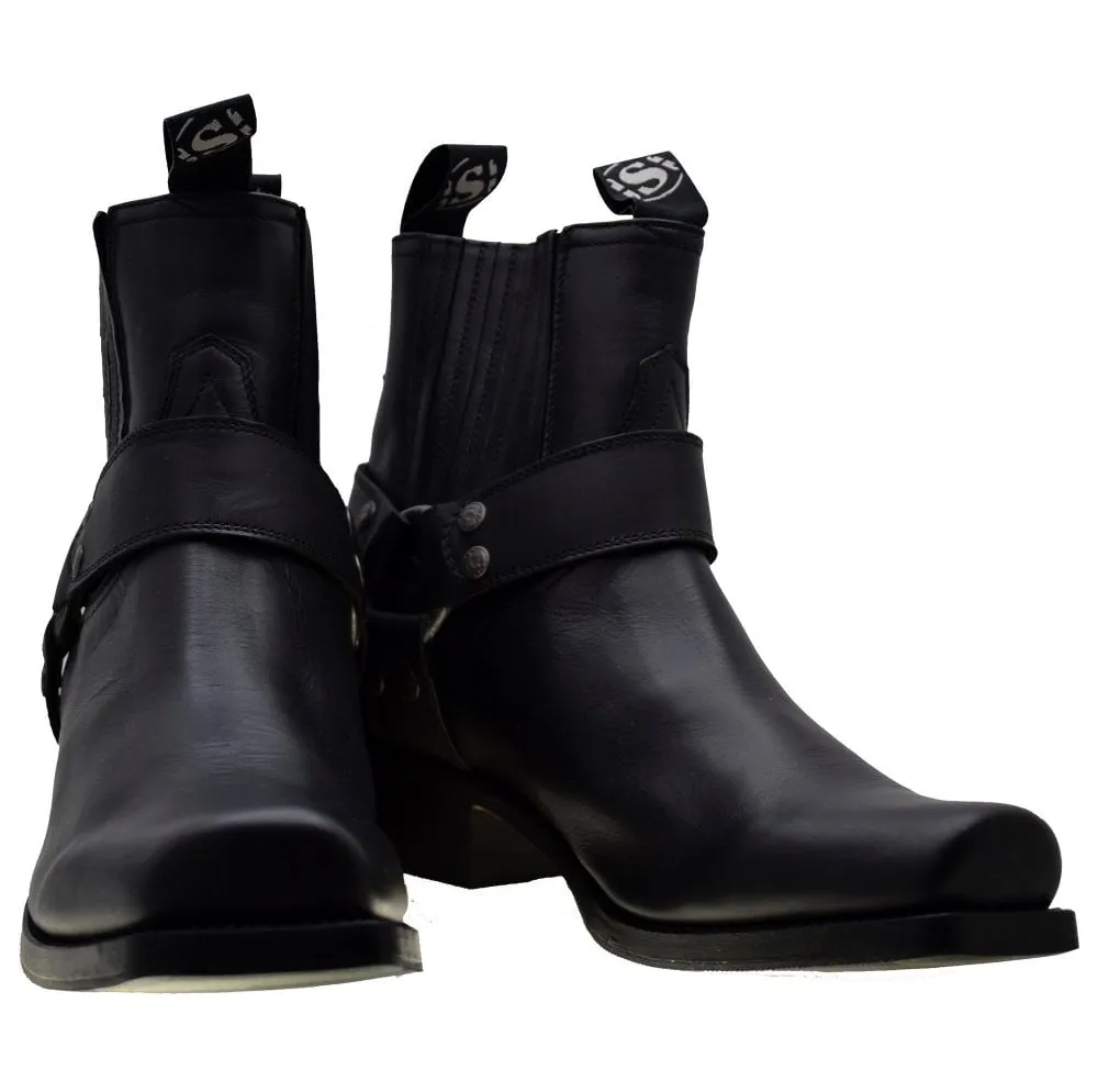 Men's Biker Boots Sendra 8286 Harness Black Leather Cuban Heel