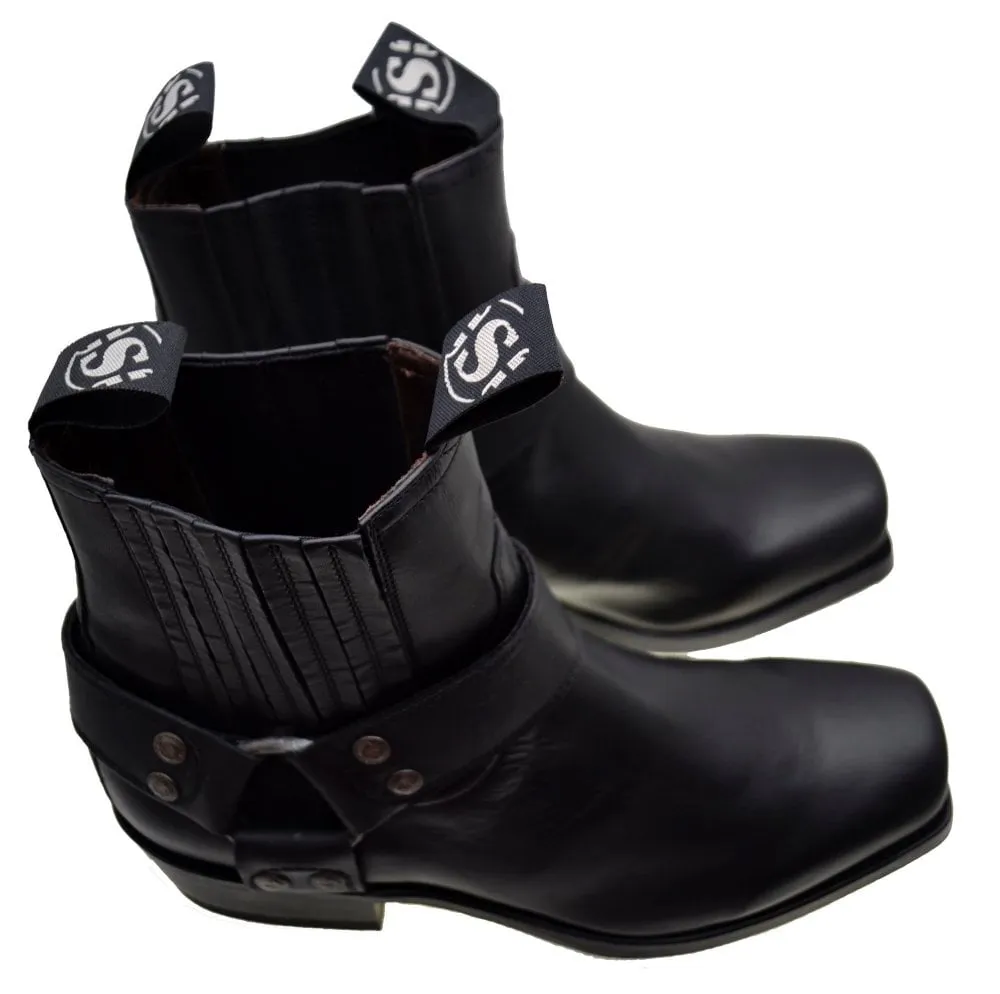 Men's Biker Boots Sendra 8286 Harness Black Leather Cuban Heel
