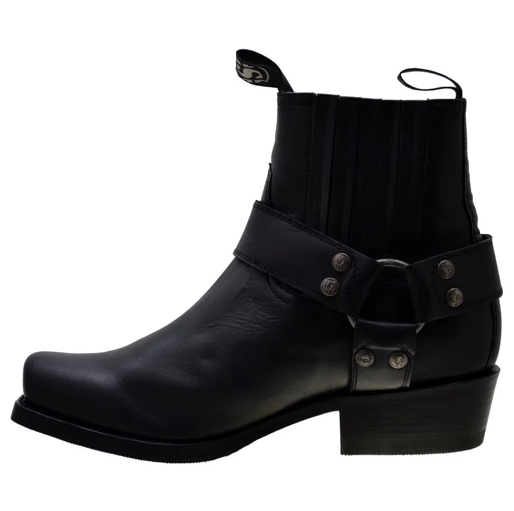 Men's Biker Boots Sendra 8286 Harness Black Leather Cuban Heel