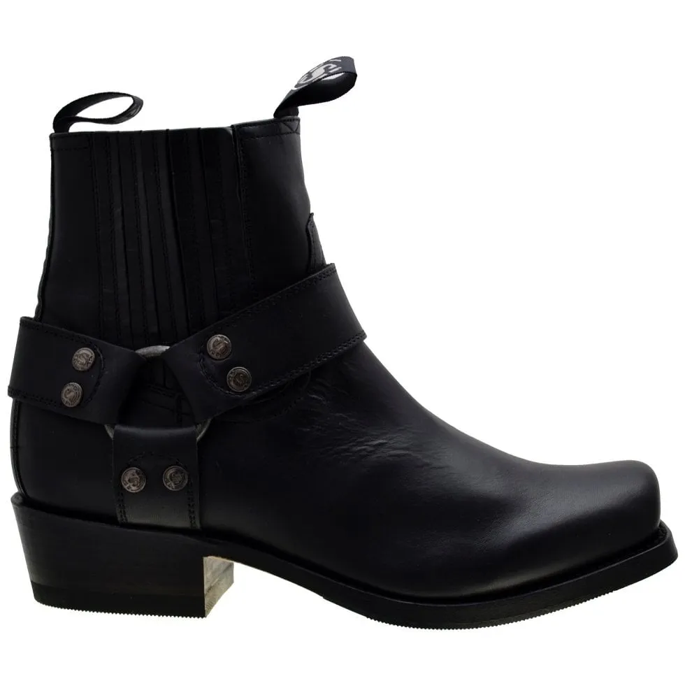 Men's Biker Boots Sendra 8286 Harness Black Leather Cuban Heel