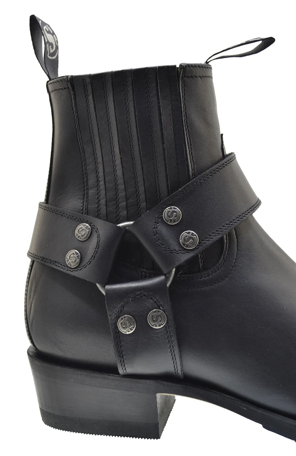 Men's Biker Boots Sendra 8286 Harness Black Leather Cuban Heel
