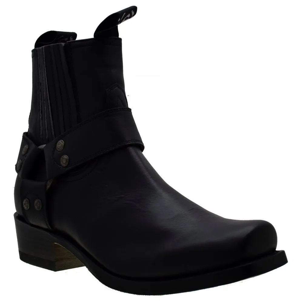 Men's Biker Boots Sendra 8286 Harness Black Leather Cuban Heel