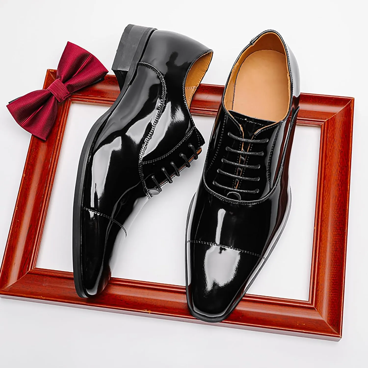 Men's Casual Driving Shoes Patent Leather Cap Toe Non-Slip Formal Tuxedo Shoes Business Party Leather Oxford