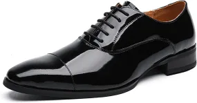 Men's Casual Driving Shoes Patent Leather Cap Toe Non-Slip Formal Tuxedo Shoes Business Party Leather Oxford