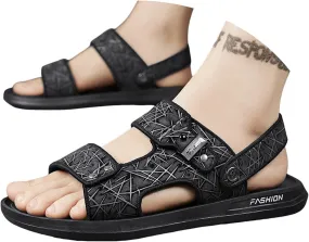 Men's Flat Sandals with Adjustable Dual use Ankle Straps, Casual Open Toe Slip-On Non-Slip Summer Beach Slipper