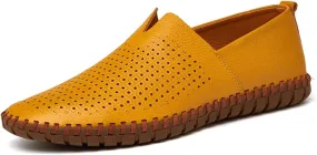 Men's Leather Slip On Soft Business Driving Shoes, Flat Slip On Lightweight Casual Boat Shoes, Business Casual Leather Shoes.