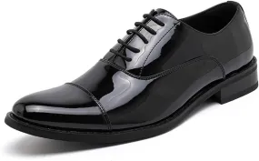 Men's Patent Leather Oxfords Casual Shoes Dress Formal Leather Cap Toe Derby Shoes Lace Up Walking Fashion Low-top Leather Shoes for Wedding Prom Business