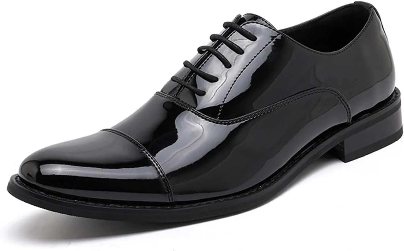 Men's Patent Leather Oxfords Casual Shoes Dress Formal Leather Cap Toe Derby Shoes Lace Up Walking Fashion Low-top Leather Shoes for Wedding Prom Business