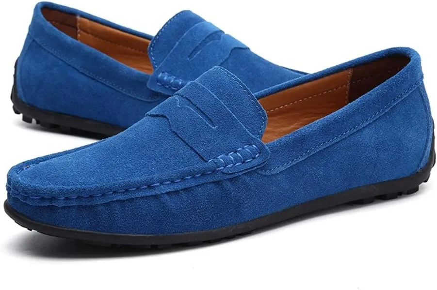 Men's Penny Loafer Suede Slip on Shoes Moc Toe Anti Slip Driving Shoes