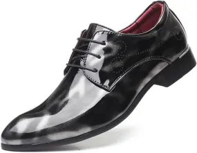 Men's Shiny Patent Leather Dress Shoes Office Working Premium Leather Lace Up Print Derby Oxford Shoes