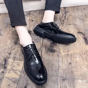 Men's Slip-On Oxford Dress Shoes  Patent Leather Half Brogue Business & Wedding Shoes, Fashionable Retro Leather Oxfords for Party