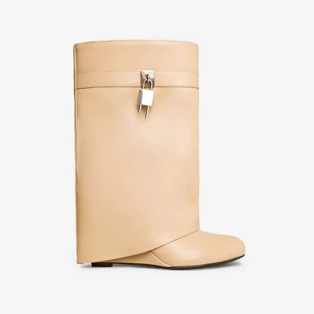 Padlock Detail Wedge Heel Ankle Boots Making IT Big by Lemonade