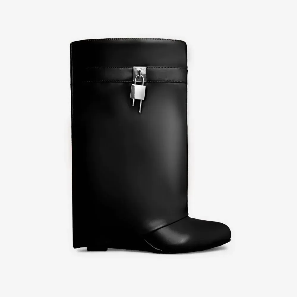 Padlock Detail Wedge Heel Ankle Boots Making IT Big by Lemonade