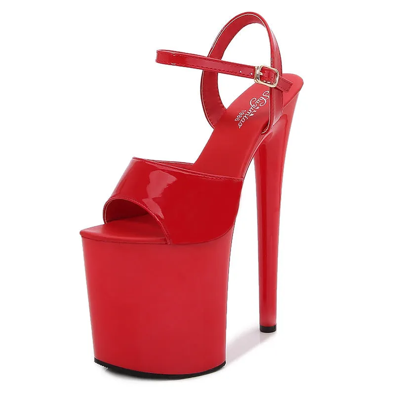 Patent Leather 7.5-Inch Stiletto Peep-Toe Platform Heels
