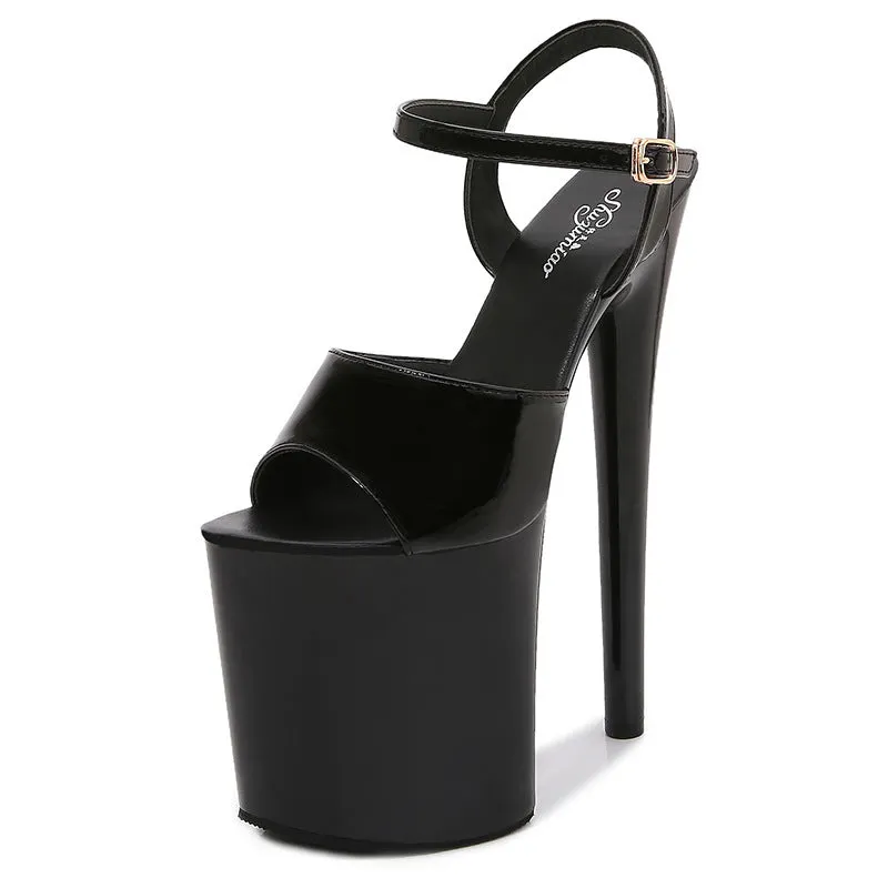 Patent Leather 7.5-Inch Stiletto Peep-Toe Platform Heels