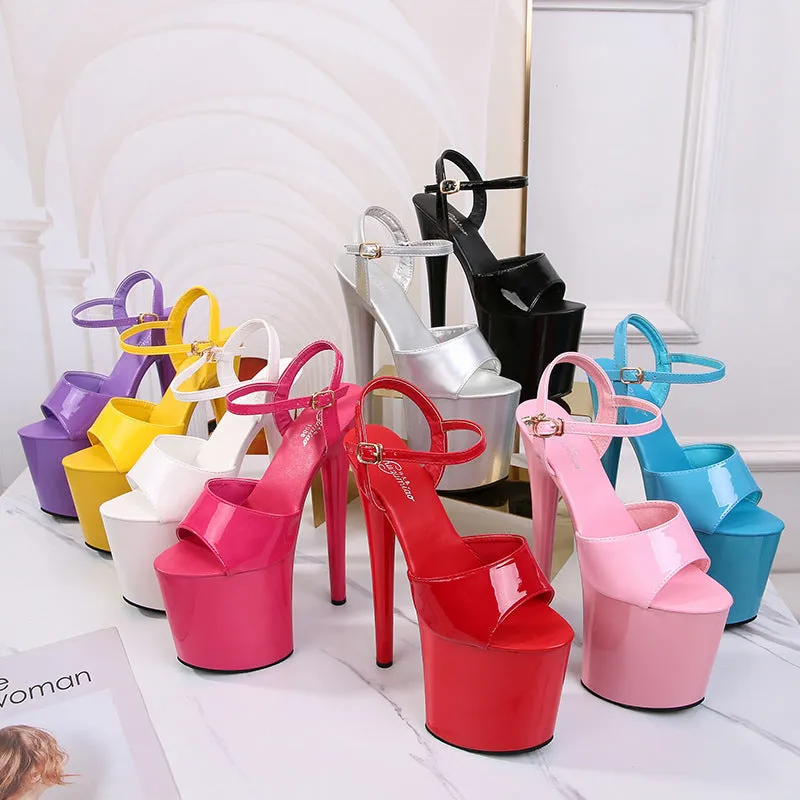Patent Leather 7.5-Inch Stiletto Peep-Toe Platform Heels