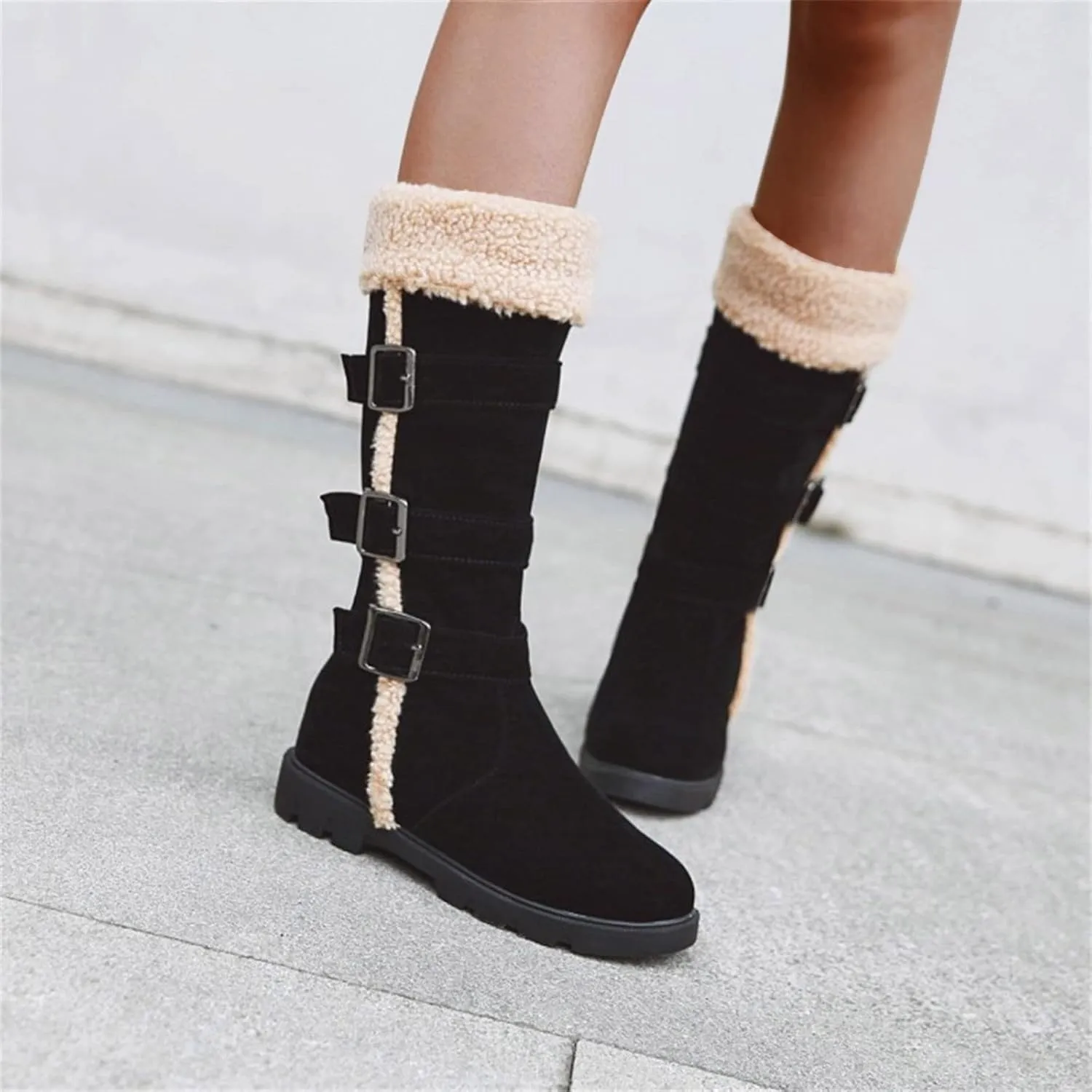 peqiut Womens Snow Boots Winter Snow Shoes Solid Color Suede Belt Long Boots Fashion Belt High Boots for Women Comfort