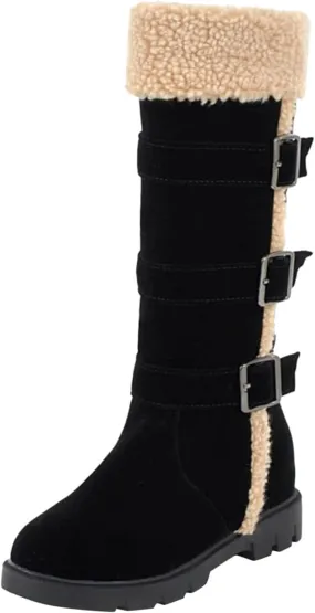 peqiut Womens Snow Boots Winter Snow Shoes Solid Color Suede Belt Long Boots Fashion Belt High Boots for Women Comfort
