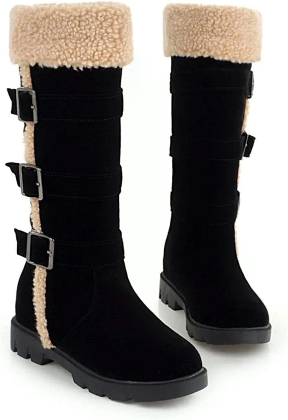 peqiut Womens Snow Boots Winter Snow Shoes Solid Color Suede Belt Long Boots Fashion Belt High Boots for Women Comfort